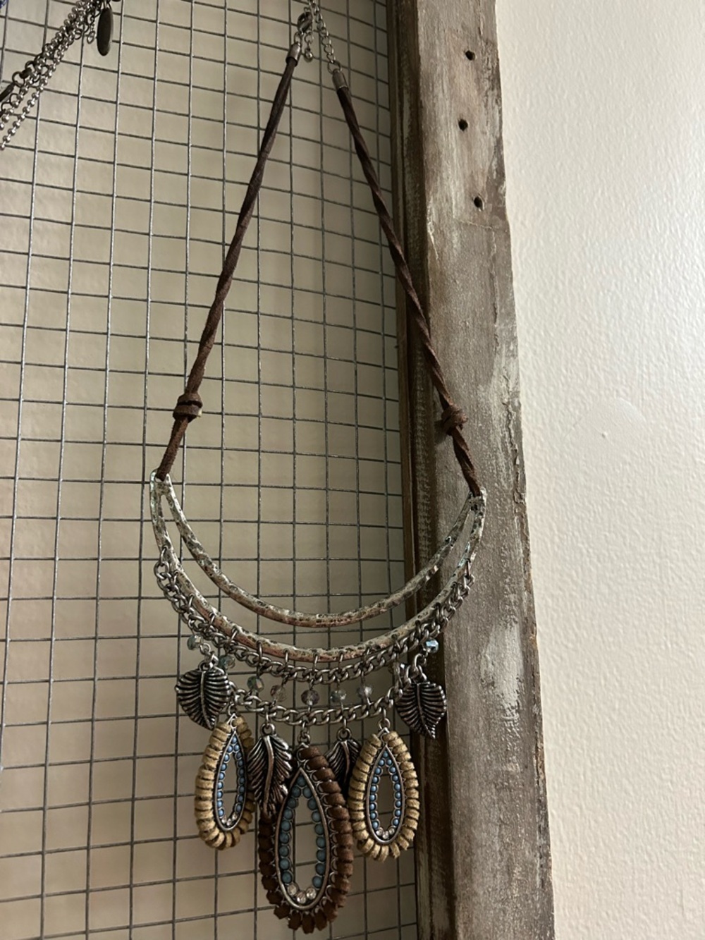 Boho Layered Pendant Necklace in Brown and Silver